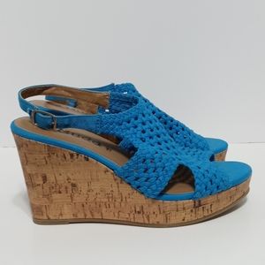 Mudd Woven Crochet Sandals Cork Wedge Heels 9.5 Knoll Bright Blue